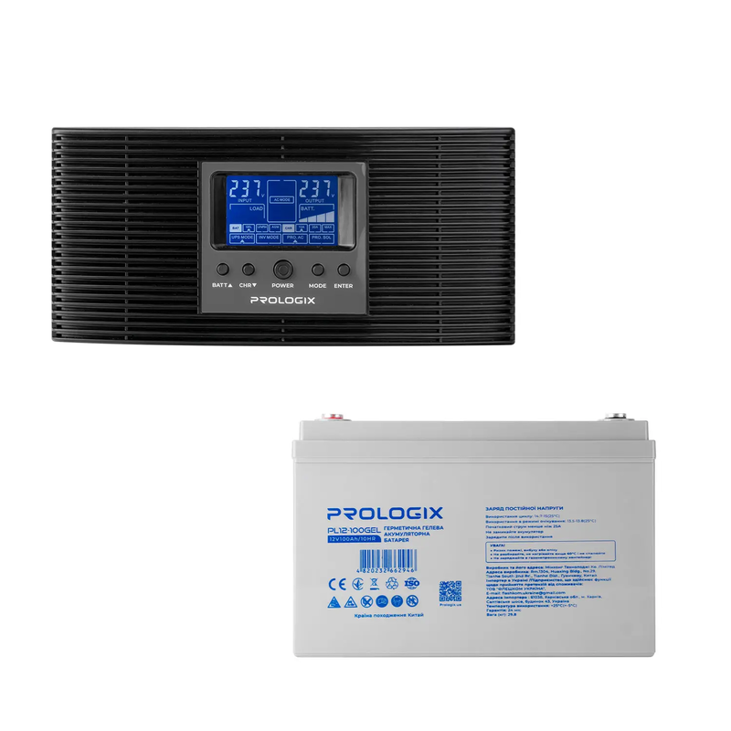 Комплект резервного живлення Prologix 1200 (PLP1200XL) 1200VA/1000Вт + АКБ PL12-100GEL