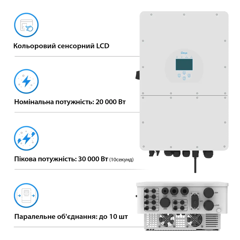 Гібридний інвертор Deye SUN-20K-SG01HP3 - фото 1