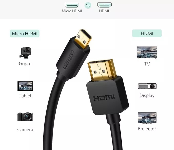 Кабель мультимедийный Ugreen HDMI M to HDMI micro M 2.0m 4K black (30103) - фото 3 Кабель мультимедийный Ugreen HDMI M to HDMI micro M 2.0m 4K black (30103) - фото 3