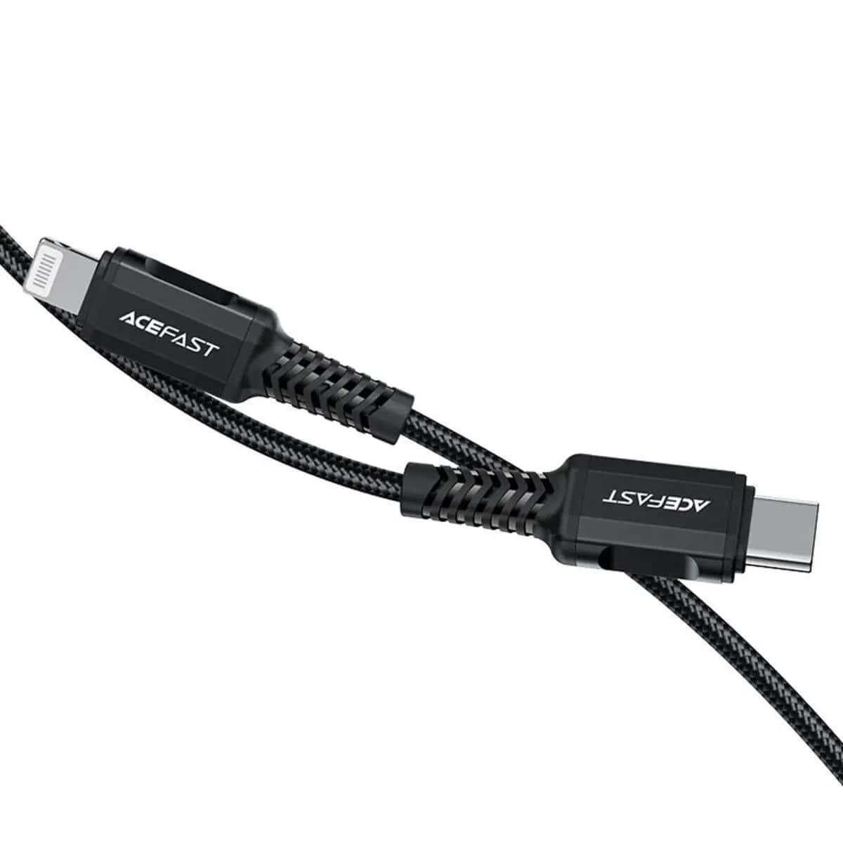 Кабель Acefast C4-01 Type-C to iP 3A, 30W, 1.8m, nylon, zinc connectors, Black - фото 1 Кабель Acefast C4-01 Type-C to iP 3A, 30W, 1.8m, nylon, zinc connectors, Black - фото 1