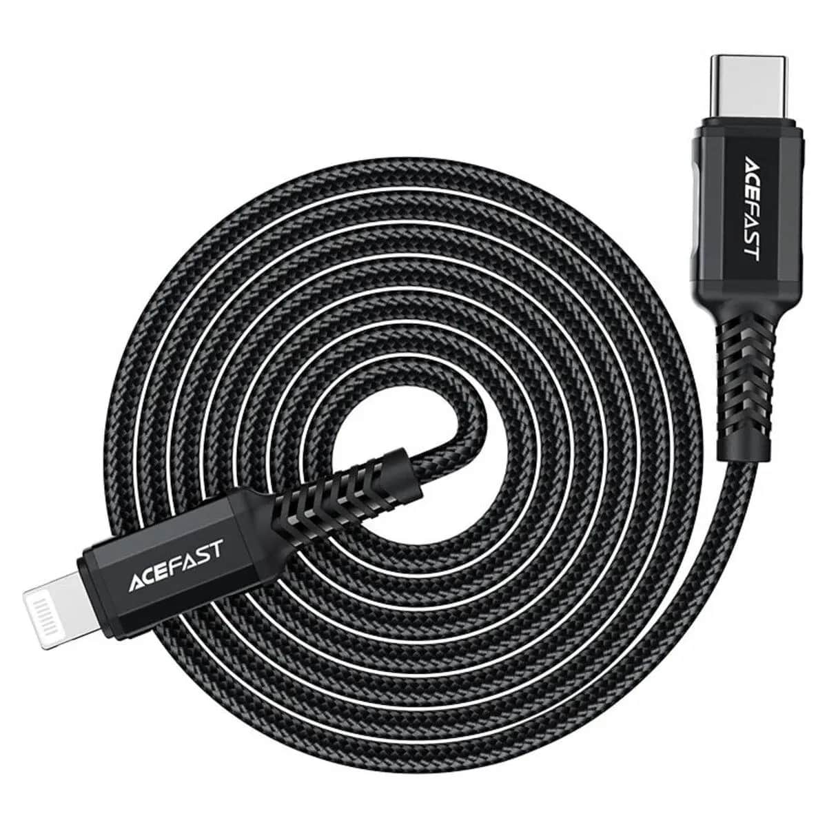 Кабель Acefast C4-01 Type-C to iP 3A, 30W, 1.8m, nylon, zinc connectors, Black - фото 2 Кабель Acefast C4-01 Type-C to iP 3A, 30W, 1.8m, nylon, zinc connectors, Black - фото 2