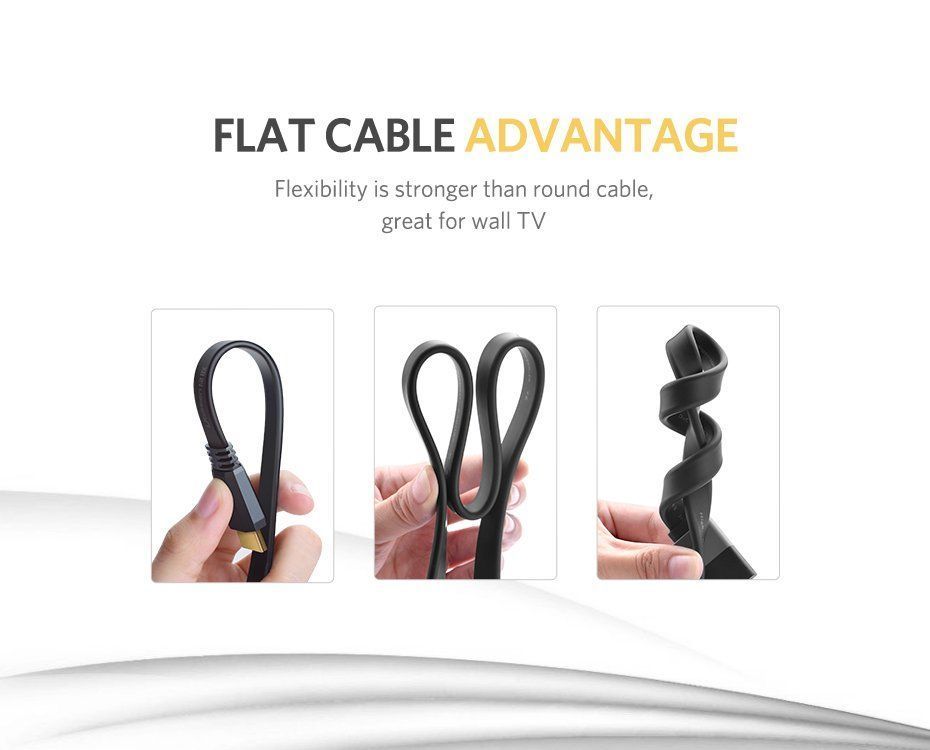 Кабель UGREEN ED015 HDMI Flat Cable 2m (UGR-70159) - фото 1 Кабель UGREEN ED015 HDMI Flat Cable 2m (UGR-70159) - фото 1