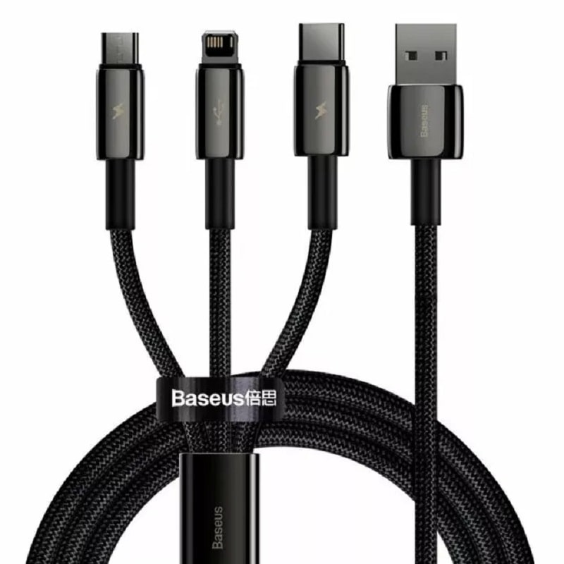 Кабель Lightning / Micro USB / USB Type-C Baseus Tungsten Gold 3-in-1 1.5m Black (CAMLTWJ-01)