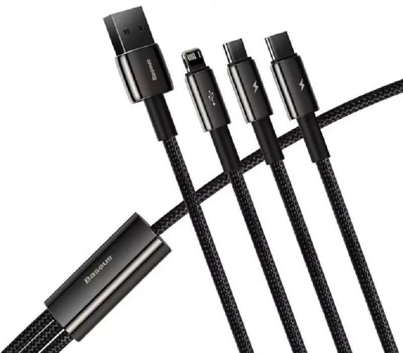 Кабель Lightning / Micro USB / USB Type-C Baseus Tungsten Gold 3-in-1 1.5m Black (CAMLTWJ-01) - фото 1 Кабель Lightning / Micro USB / USB Type-C Baseus Tungsten Gold 3-in-1 1.5m Black (CAMLTWJ-01) - фото 1