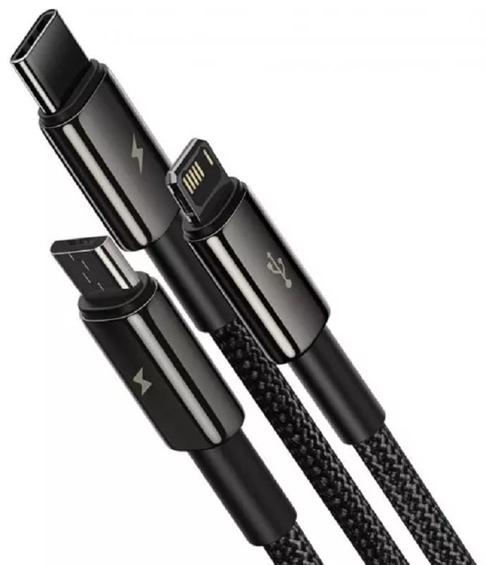 Кабель Lightning / Micro USB / USB Type-C Baseus Tungsten Gold 3-in-1 1.5m Black (CAMLTWJ-01) - фото 2 Кабель Lightning / Micro USB / USB Type-C Baseus Tungsten Gold 3-in-1 1.5m Black (CAMLTWJ-01) - фото 2