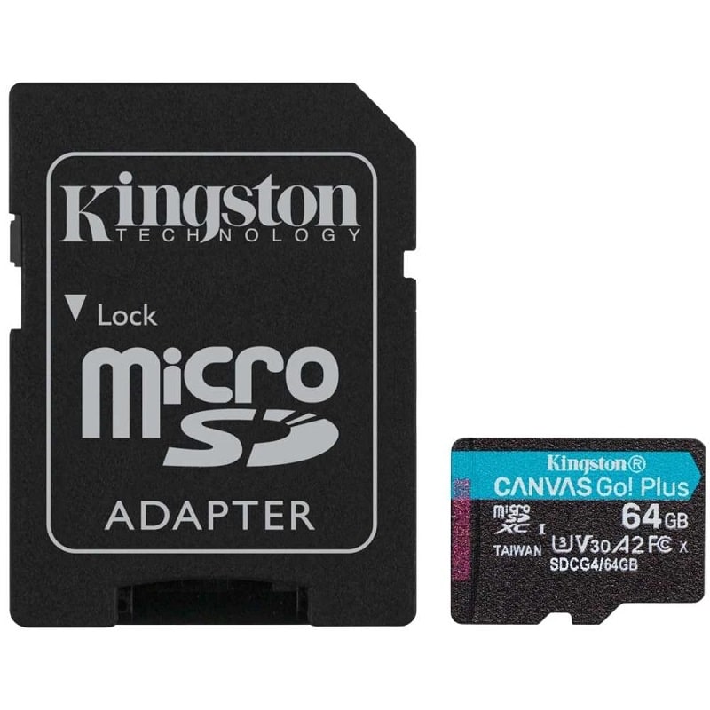 Карта пам'яті microSDXC (UHS-1 U3) Kingston Canvas Go! Plus 64Gb class 10 A2 V30 (R200MB/s) (adapter SD) (SDCG4/64GB)
