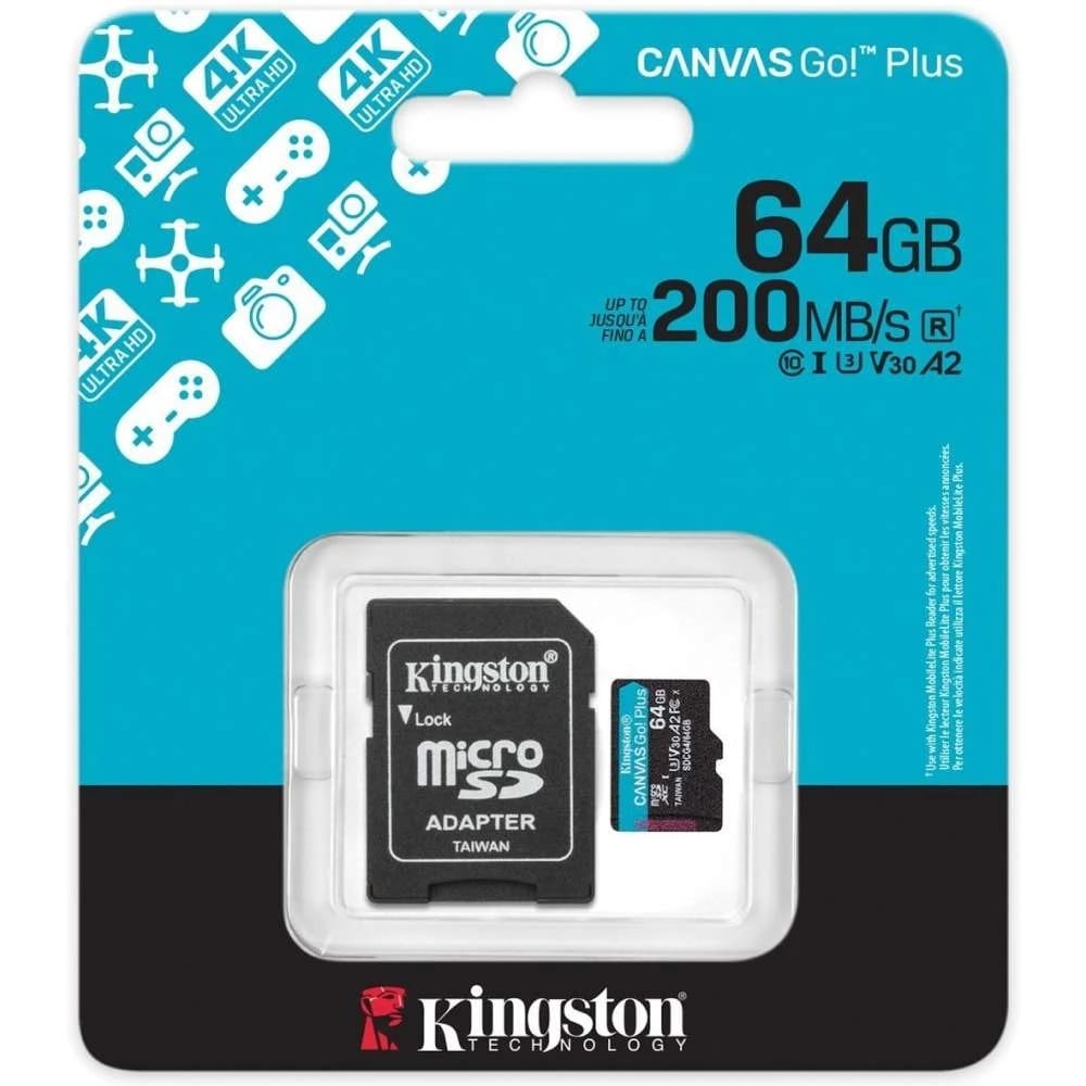 Карта пам'яті microSDXC (UHS-1 U3) Kingston Canvas Go! Plus 64Gb class 10 A2 V30 (R200MB/s) (adapter SD) (SDCG4/64GB) - фото 2 Карта пам'яті microSDXC (UHS-1 U3) Kingston Canvas Go! Plus 64Gb class 10 A2 V30 (R200MB/s) (adapter SD) (SDCG4/64GB) - фото 2