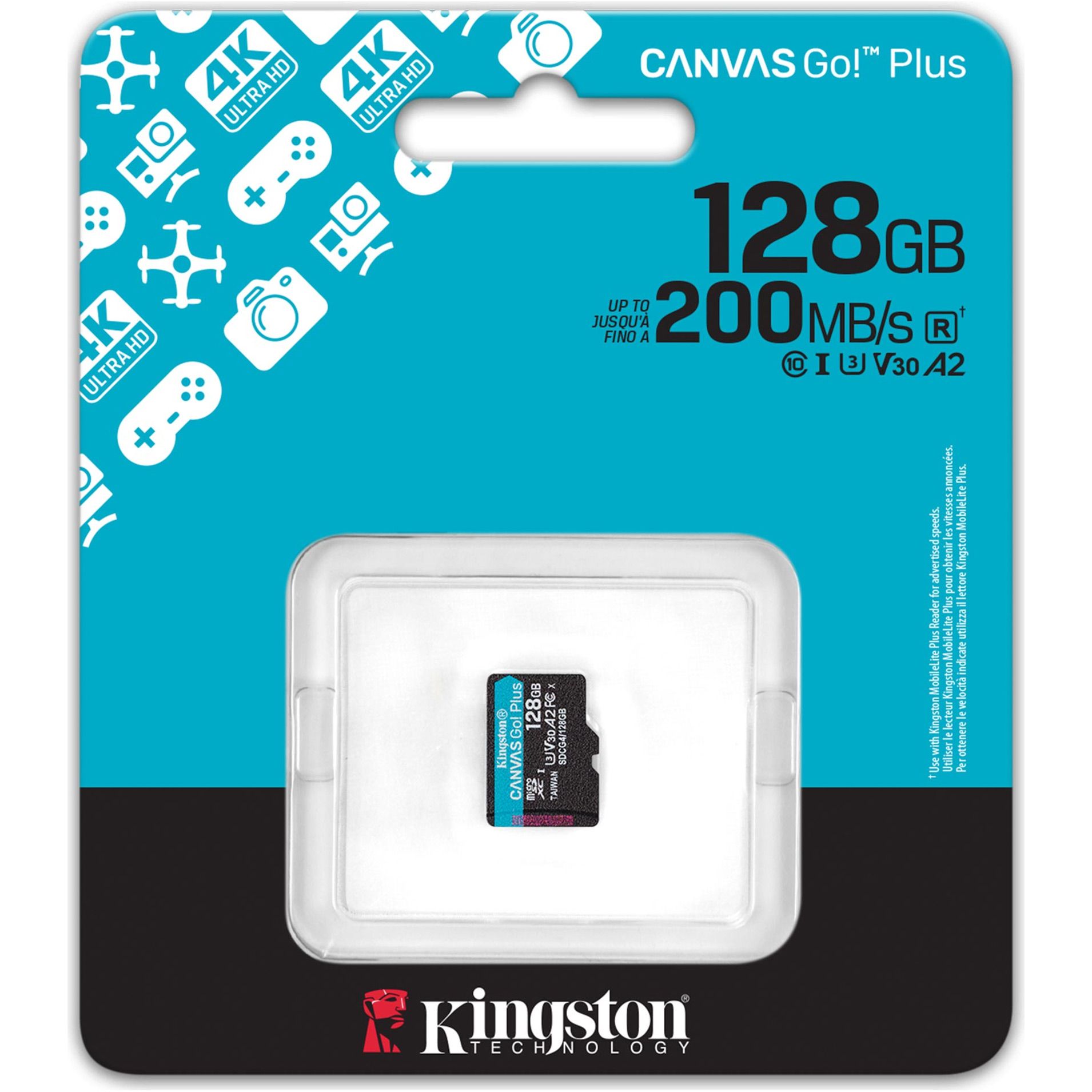 Карта памяти microSDXC (UHS-1 U3) Kingston Canvas Go! Plus 128Gb class 10 A2 V30 (R200MB/s) (SDCG4/128GBSP) - фото 2