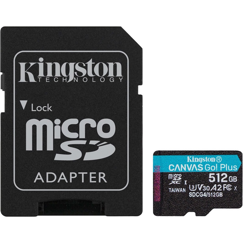 Карта пам`яті MicroSDXC 512GB UHS-I/U3 Class 10 Kingston Canvas Go! Plus R200/W160MB/s + SD-адаптер (SDCG4/512GB) Карта пам`яті MicroSDXC 512GB UHS-I/U3 Class 10 Kingston Canvas Go! Plus R200/W160MB/s + SD-адаптер (SDCG4/512GB)