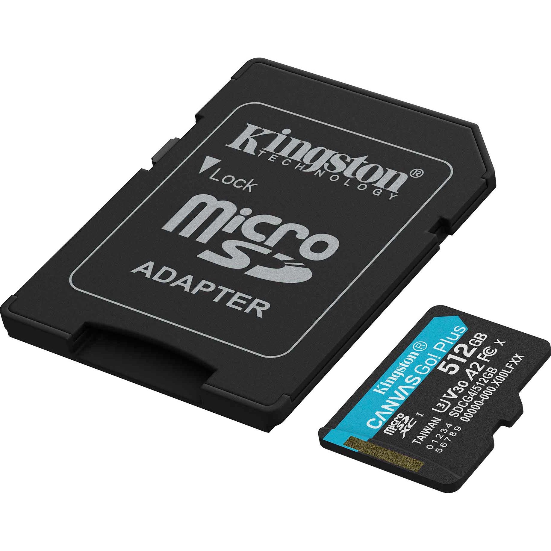 Карта пам`яті MicroSDXC 512GB UHS-I/U3 Class 10 Kingston Canvas Go! Plus R200/W160MB/s + SD-адаптер (SDCG4/512GB) - фото 1