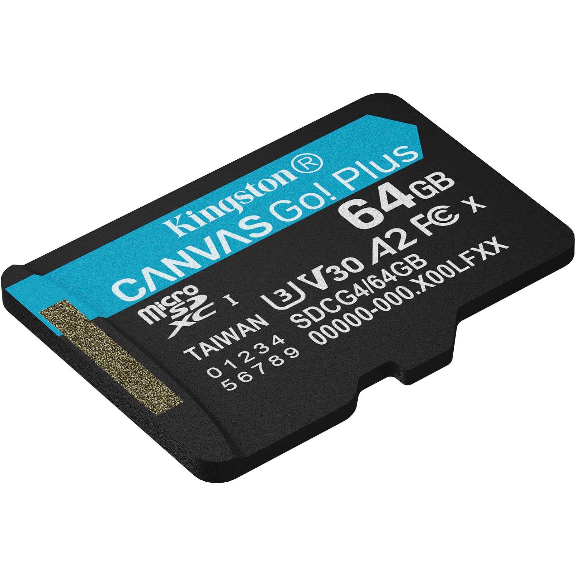 Карта пам'яті microSDXC (UHS-1 U3) Kingston Canvas Go! Plus 64Gb class 10 A2 V30 (R200MB/s) (SDCG4/64GBSP) - фото 1 Карта пам'яті microSDXC (UHS-1 U3) Kingston Canvas Go! Plus 64Gb class 10 A2 V30 (R200MB/s) (SDCG4/64GBSP) - фото 1