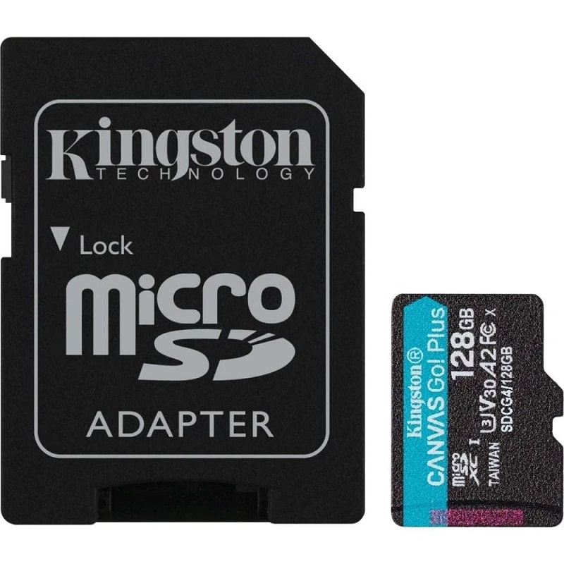 Карта памяти microSDXC (UHS-1 U3) Kingston Canvas Go! Plus 128Gb class 10 A2 V30 (R200MB/s) (adapter SD) (SDCG4/128GB)