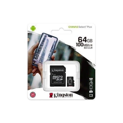Карта пам'яті 64GB UHSI Class 10 Kingston Canvas Select Plus R100MB/s + SD адаптер - фото 1 Карта пам'яті 64GB UHSI Class 10 Kingston Canvas Select Plus R100MB/s + SD адаптер - фото 1