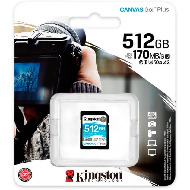 Карта памяти SDXC (UHS-1 U3) Kingston Canvas Go Plus 512Gb class 10 V30 (R170MB/s, W90MB/s) (SDG3/512GB) - фото 2 Карта памяти SDXC (UHS-1 U3) Kingston Canvas Go Plus 512Gb class 10 V30 (R170MB/s, W90MB/s) (SDG3/512GB) - фото 2