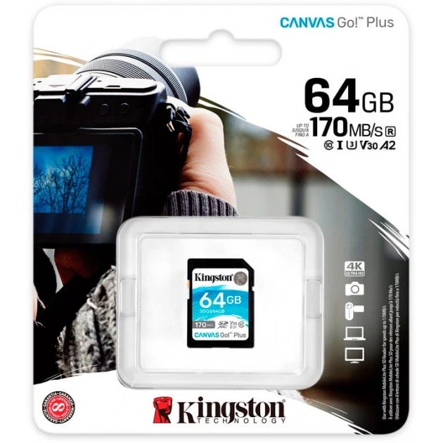 Карта пам'яті SDXC (UHS-1 U3) Kingston Canvas Go Plus 64Gb class 10 V30 (R170MB/s, W70MB/s) (SDG3/64GB) - фото 2 Карта пам'яті SDXC (UHS-1 U3) Kingston Canvas Go Plus 64Gb class 10 V30 (R170MB/s, W70MB/s) (SDG3/64GB) - фото 2