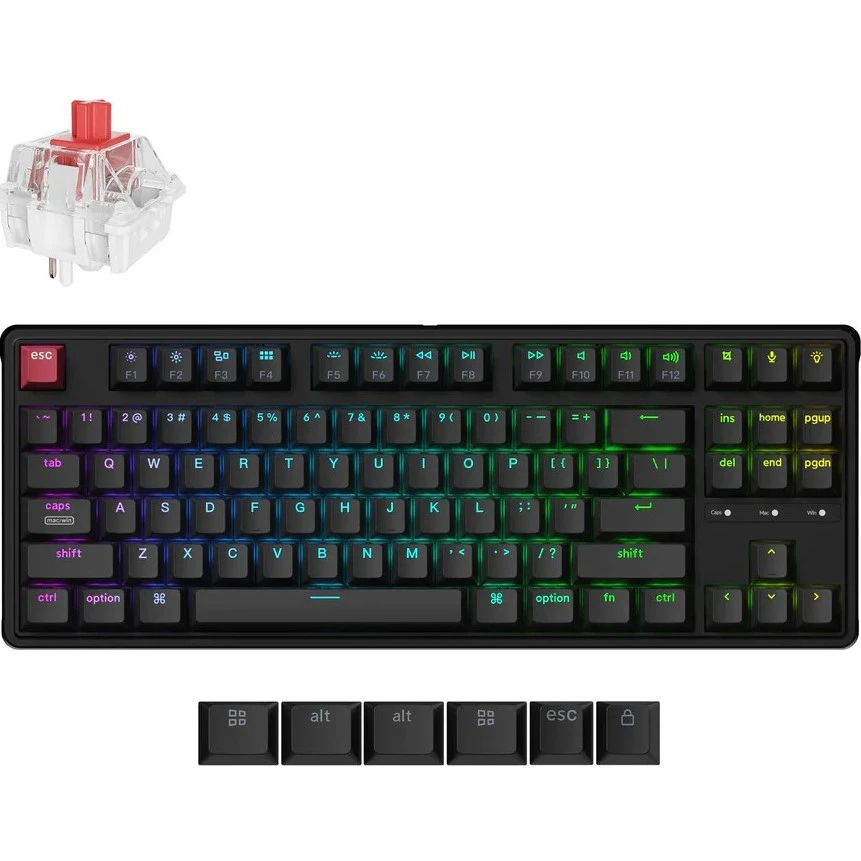 Клавіатура Keychron C3 Pro V2 87Key, K pro Red, USB-A, QMK, Hot-swap, 8K, EN/UKR, RGB, Black (C3PX-H1-UA)