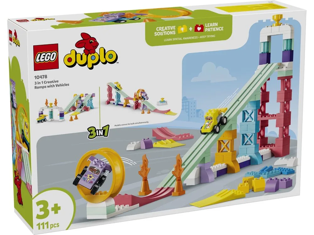 Конструктор LEGO DUPLO Town 3 в 1 Цікаві гірки та трампліни з автомобілями (10478)
