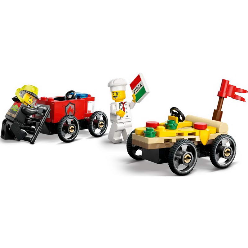 Конструктор Lego City «Пицца-авто против пожарной машины» Набор гонок (60458) - фото 1 Конструктор Lego City «Пицца-авто против пожарной машины» Набор гонок (60458) - фото 1