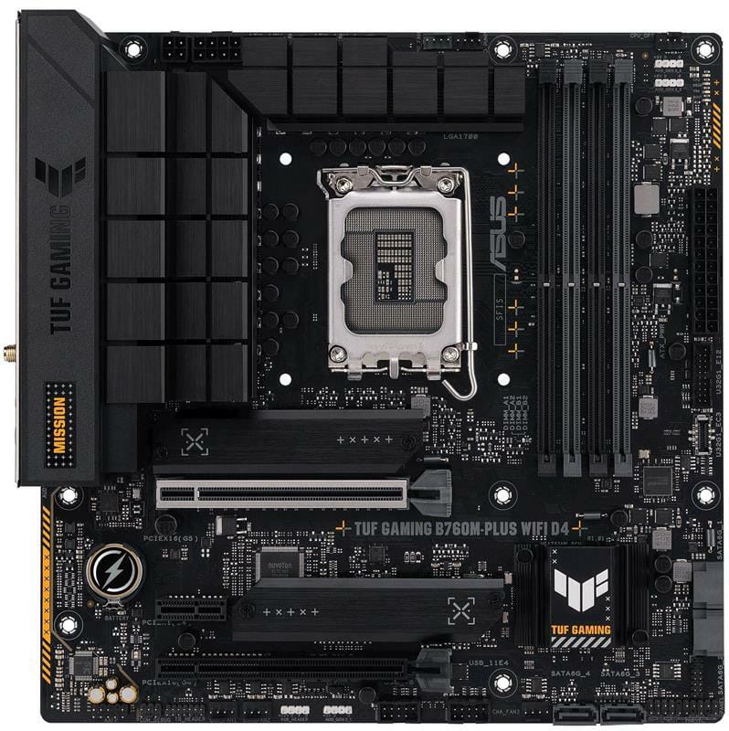 Материнcька плата ASUS TUF GAMING B760M-PLUS WIFI D4 s1700 B760 4xDDR4 M.2 HDMI DP Wi-Fi BT mATX - фото 1