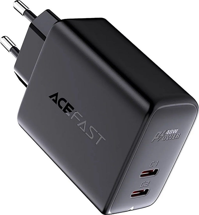 Мережевий зарядний пристрій Acefast A9 USB-C+USB-C PD 40W (Black)