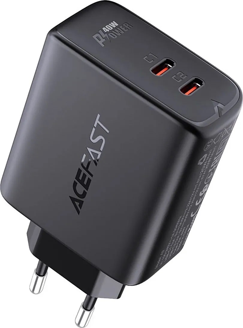 Мережевий зарядний пристрій Acefast A9 USB-C+USB-C PD 40W (Black) - фото 1 Мережевий зарядний пристрій Acefast A9 USB-C+USB-C PD 40W (Black) - фото 1