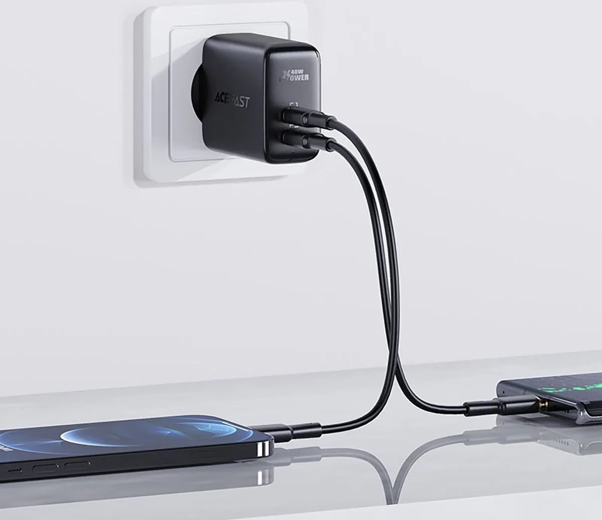 Мережевий зарядний пристрій Acefast A9 USB-C+USB-C PD 40W (Black) - фото 2 Мережевий зарядний пристрій Acefast A9 USB-C+USB-C PD 40W (Black) - фото 2