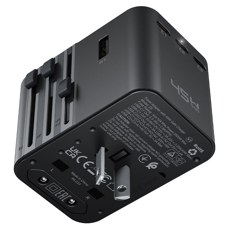 Сетевое зарядное устройство Acefast Z8 Gan 3xUSB (3xUSB-C + 2xUSB-2500W+PD45W) (black) - фото 2