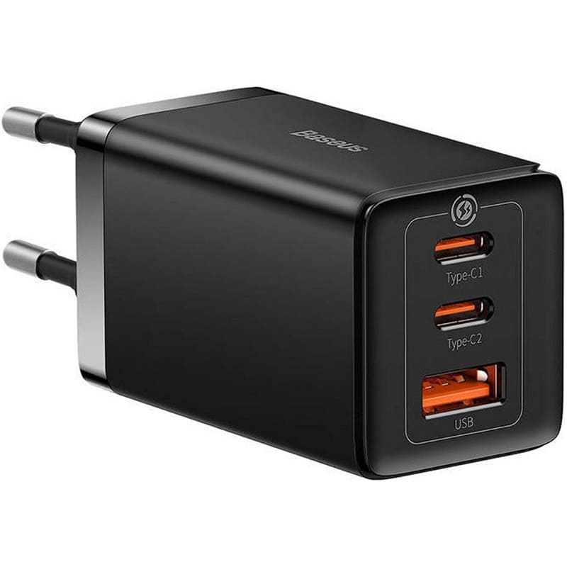 Сетевое зарядное устройство Baseus GaN5 Pro Fast Charger USB + 2USB-C 65W (with Type-C to Type-C cable) Black (CCGP120201)