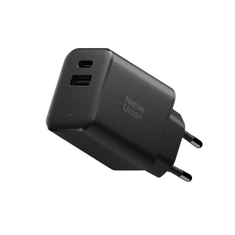 Мережевий зарядний пристрій Native Union Fast GaN Charger PD 45W (1 USB-C + 1 USB-A) Port Black (FAST-PD45AC-BLK-EU)