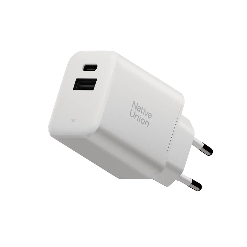Мережевий зарядний пристрій Native Union Fast GaN Charger PD 45W (1 USB-C + 1 USB-A) Port White (FAST-PD45AC-WHT-EU)