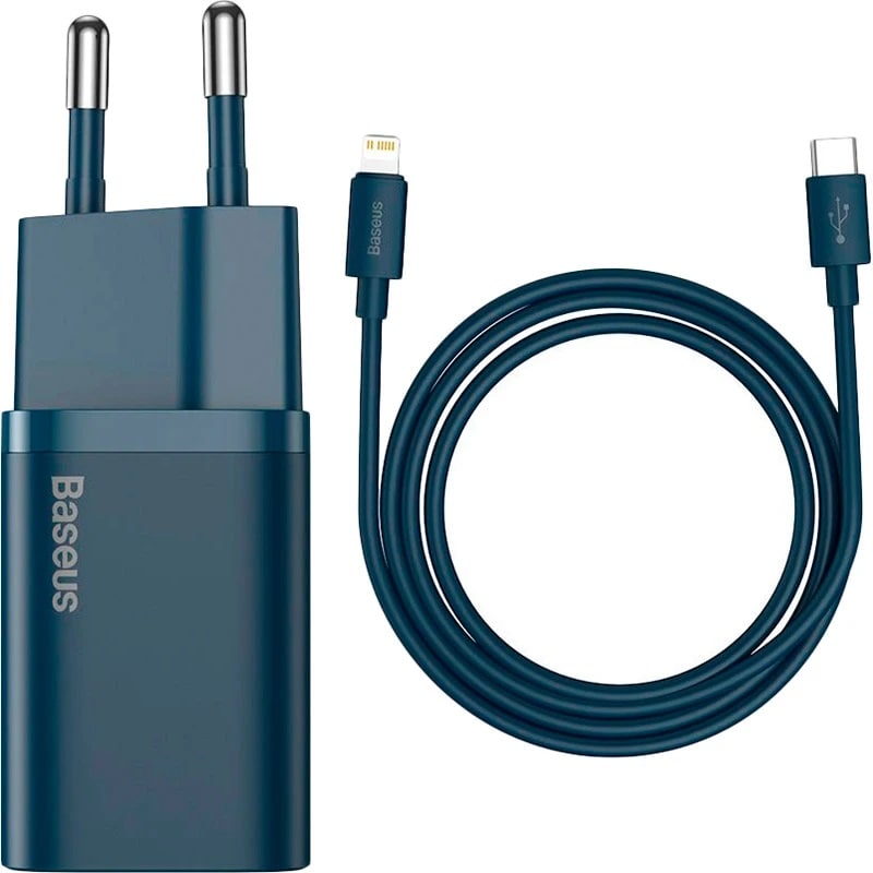 Сетевое зарядное устройство Baseus Super Silicone PD Charger 20W (1Type-C) + With Cable Type-C to Lightning - Blue (TZCCSUP-B03)