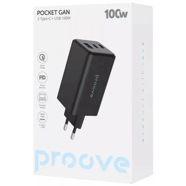 Сетевое зарядное устройство Proove Pocket GaN Max 100W (2Type-C + USB) (black) (WCPG10012201) - фото 1 Сетевое зарядное устройство Proove Pocket GaN Max 100W (2Type-C + USB) (black) (WCPG10012201) - фото 1