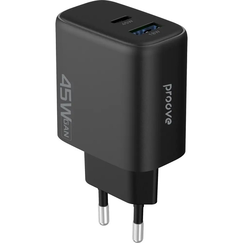 Сетевое зарядное устройство Proove Silicone Power 2 45W (Type-C+USB) (black) (WCSP24110001)