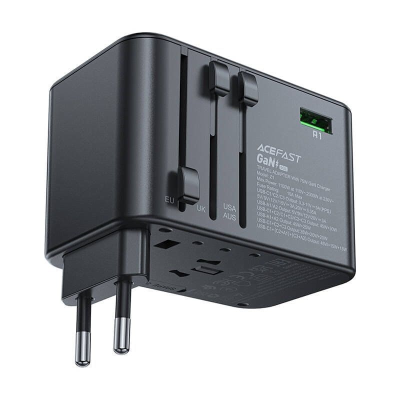 Сетевое зарядное устройство Acefast Z1 Gan 5xUSB 75W (3xUSB-C + 2xUSB-A)  Fast Charger (black)