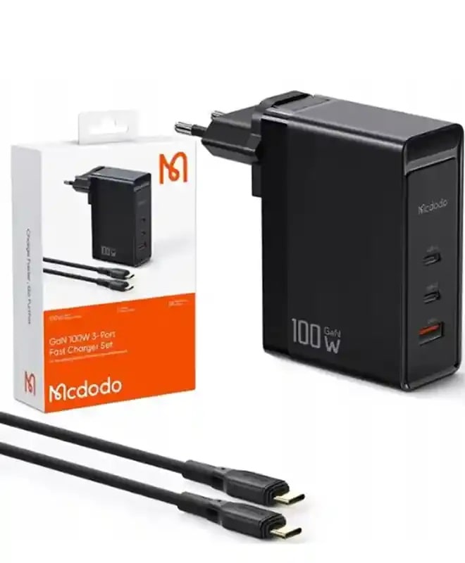 Сетевое зарядное устройство Mcdodo [CH-8105 Pro] GaN 3-Port Fast Charger 2xUSB-C+USB 100W [with cable USB-C] (Black)
