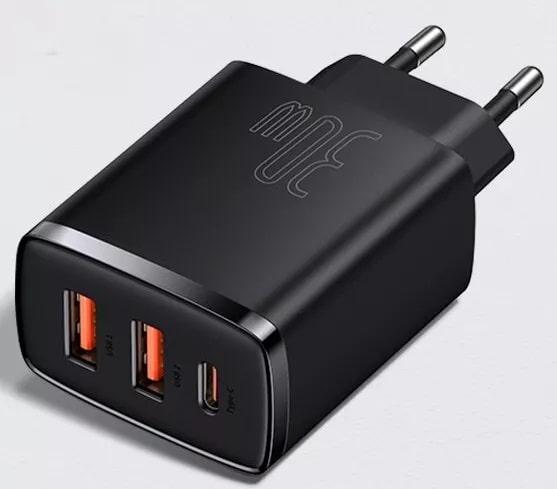 Сетевое зарядное устройство Baseus Compact Quick Charger 2xUSB U+C 30W Black (CCXJ-E01) - фото 1