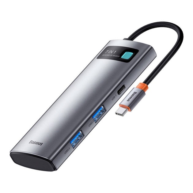 USB-Хаб Baseus Metal Gleam Series 7-in-1 (2xUSB3.0 + 4KHD + Type-C + Type-C PD+ TF + SD)