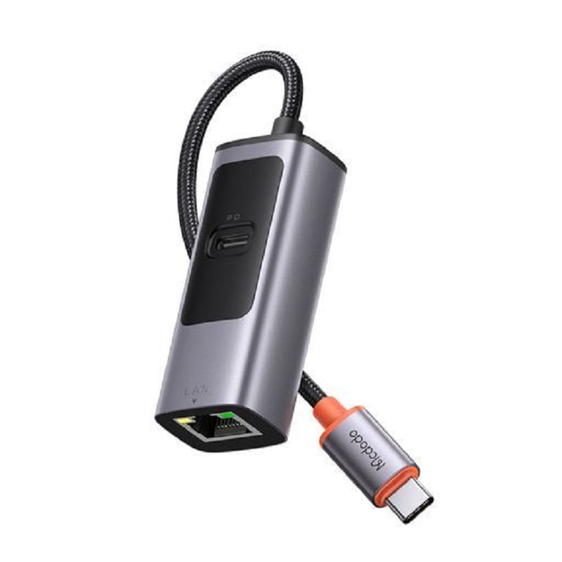 Перехідник McDodo [HU-0680] 2in1 USB-C to RJ45/USB-C 100w (Deep Grey)