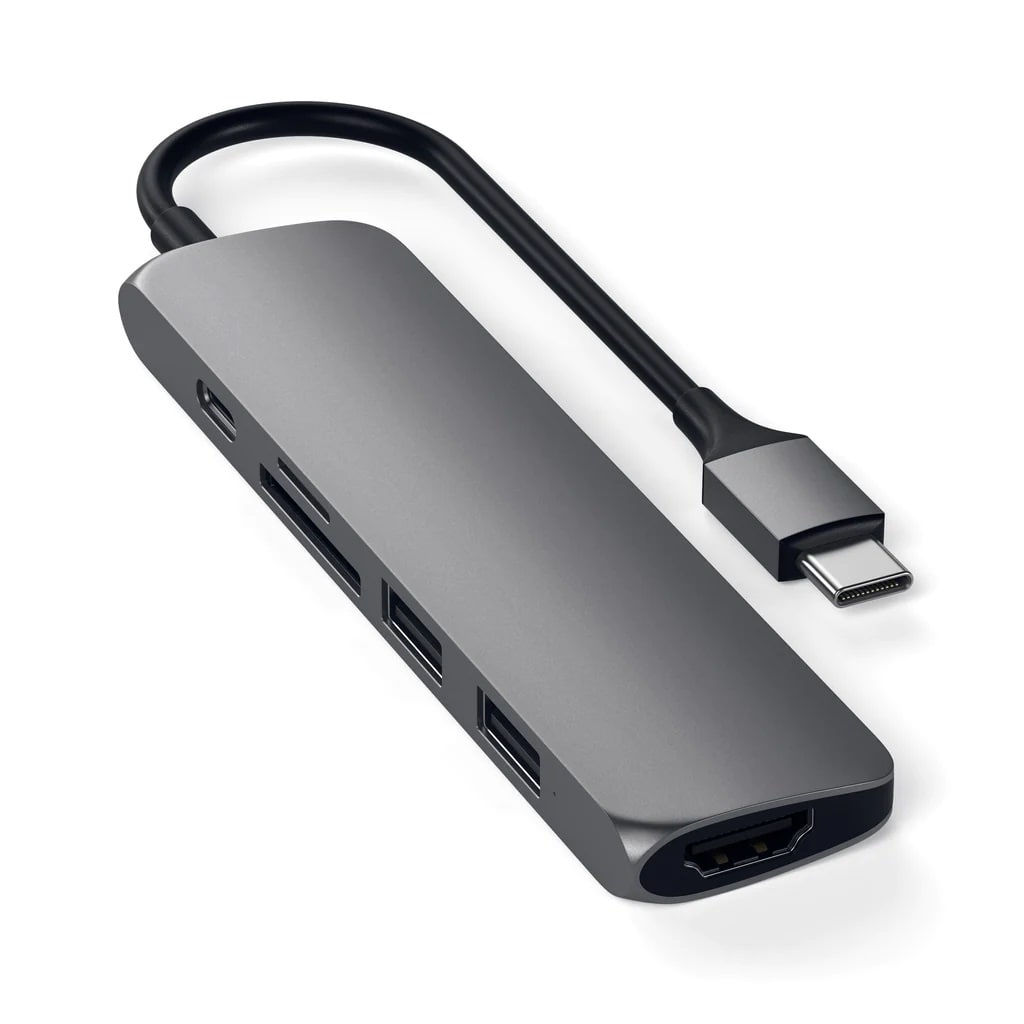 Мультипортовий адаптер Satechi Aluminum Type-C Slim Multi-Port Adapter 4K V2 Space Gray (ST-SCMA2M)