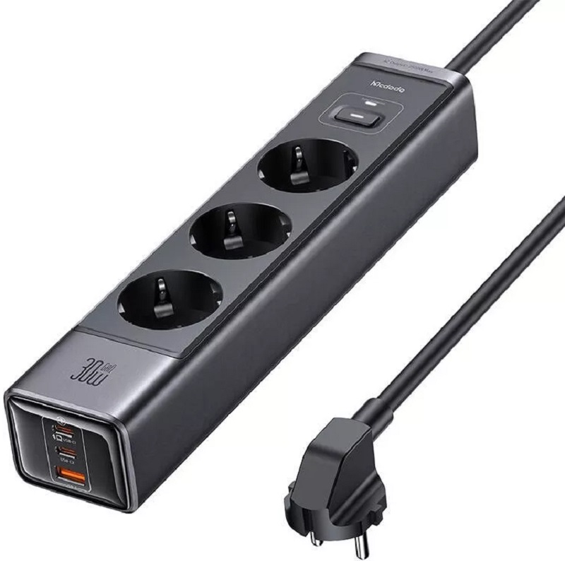 Сетевой фильтр Mcdodo [CH-0620] GaN Surge Protection Power Strip 3x220V+USB+2xUSB-C 30W EU Plug (Black)