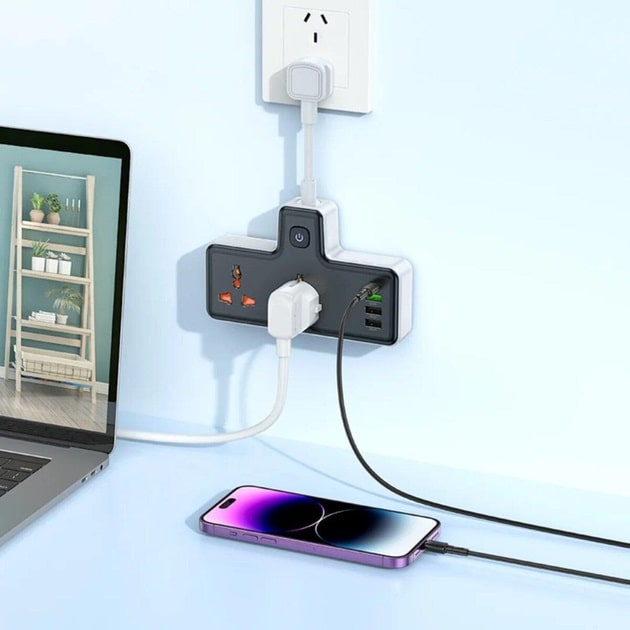 Мережевий фільтр HOCO AC12 Reise 2-position expansion socket(PD30W/1C3A) Black - фото 2