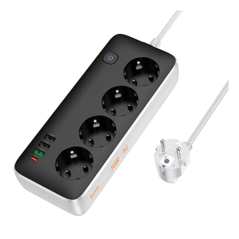 Сетевой фильтр Hoco AC22 Sunlight (PD30W/1C/3A/4xSocket) (3m) (Black)
