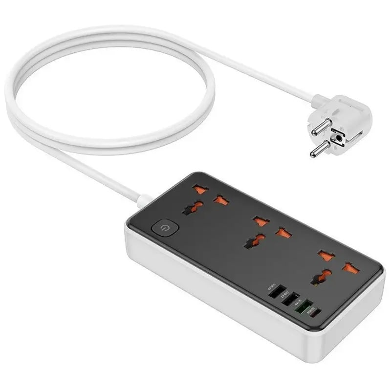 Мережевий фільтр Hoco AC8A 3USB + USB-C 220V 30W PD 1.5m - black - фото 1