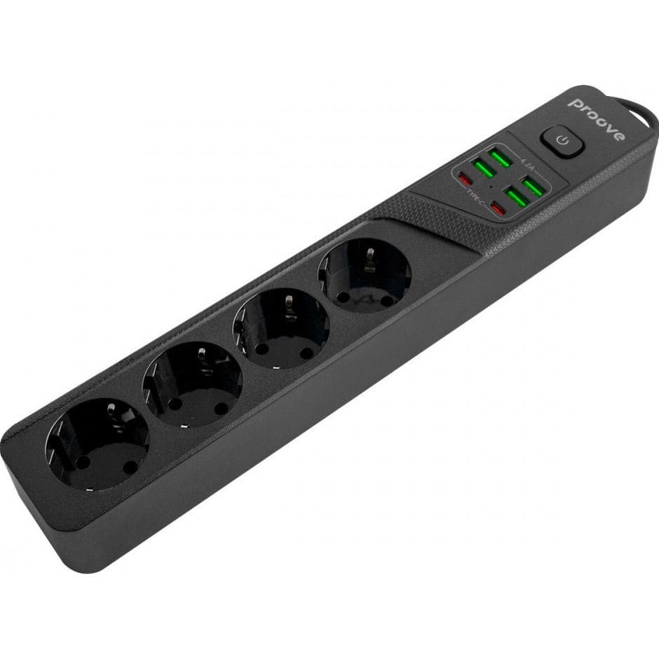 Сетевой фильтр Proove Power Strip P-04 (4 розетки + 4 USB + 2 Type-C) 2М (black) (PSP442420001) - фото 1 Сетевой фильтр Proove Power Strip P-04 (4 розетки + 4 USB + 2 Type-C) 2М (black) (PSP442420001) - фото 1