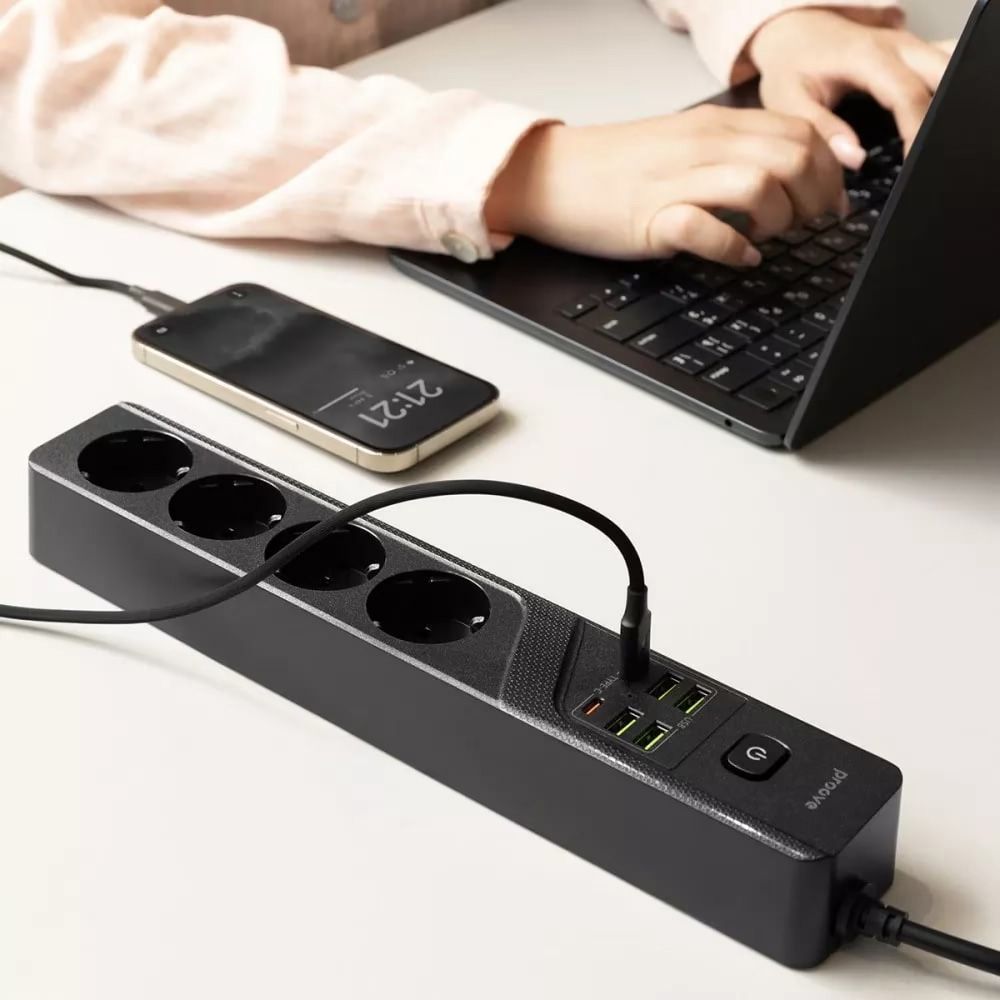 Мережевий фільтр Proove Power Strip P-04 (4 розетки + 4 USB + 2 Type-C) 3M (black) (PSP442430001) - фото 2 Мережевий фільтр Proove Power Strip P-04 (4 розетки + 4 USB + 2 Type-C) 3M (black) (PSP442430001) - фото 2