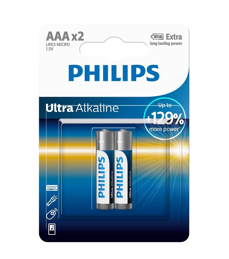 Батарейки Philips Ultra Alkaline AAA BLI 2шт (LR03E2B/10)