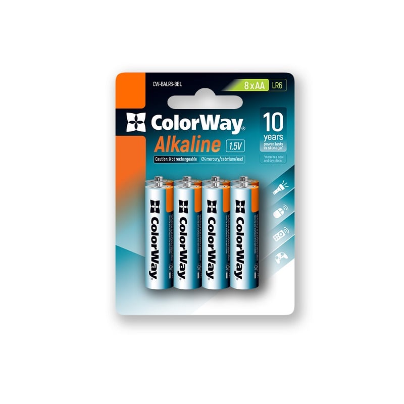 Батарейки ColorWay Alkaline Power лужні AA 8 шт blister (CW-BALR06-8BL)
