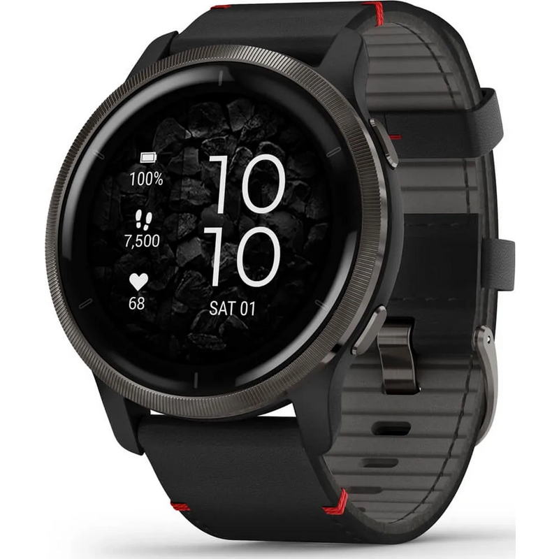 Смарт-часы Garmin Venu 2 Slate with Black Leather Band (010-02430-21)