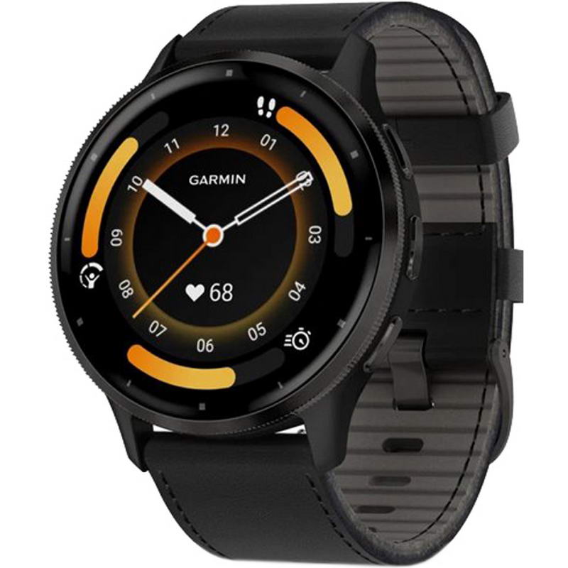 Смарт-часы Garmin Venu 3 Slate S. Steel Bezel w. Black Case and Leather Band (010-02784-52/02)