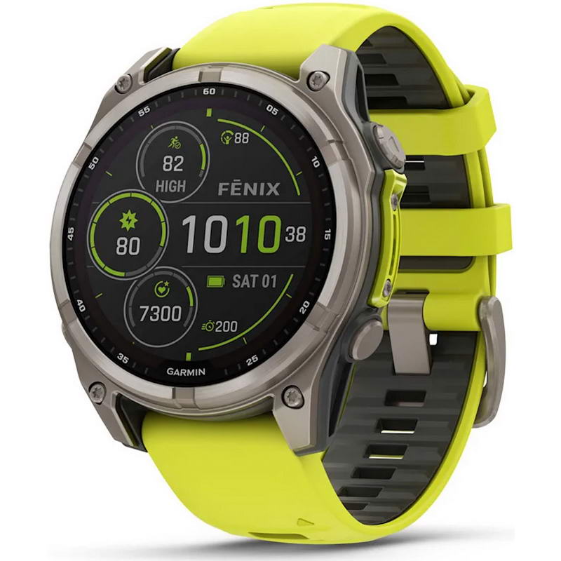 Смарт-годинник Garmin Fenix 8 47mm Solar Sapphire Titanium w. Amp Yellow/Graphite Silicone Band (010-02906-20/21)